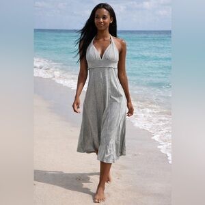 Miu Miu Heather Grey Twisted Cotton Halter Dress
